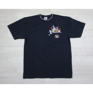 Vintage 90s Looney Tunes Pocket T Shirt (M) Embroidered Warner Bros Bugs Taz